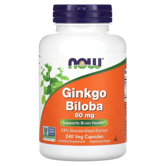 Now Foods Ginkgo Biloba 60 mg 240 капсул, гінкго білоба