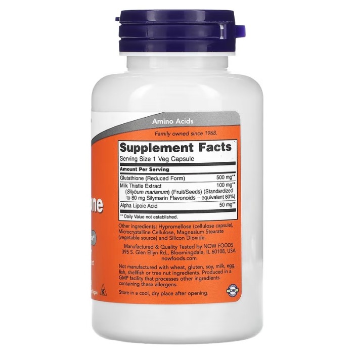 Now Foods Glutathione 500 mg 60 капсул, L-глутатіон