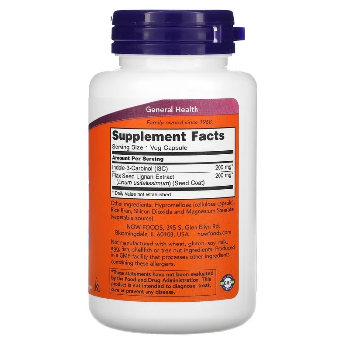 Now Foods Indole-3-Carbinol 200 мг 60 вегетаріанських капсул, індол-3-карбінол