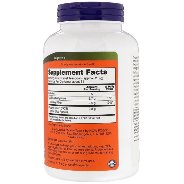 Now Foods Inulin 227 грам, органічна речовина з групи полісахаридів