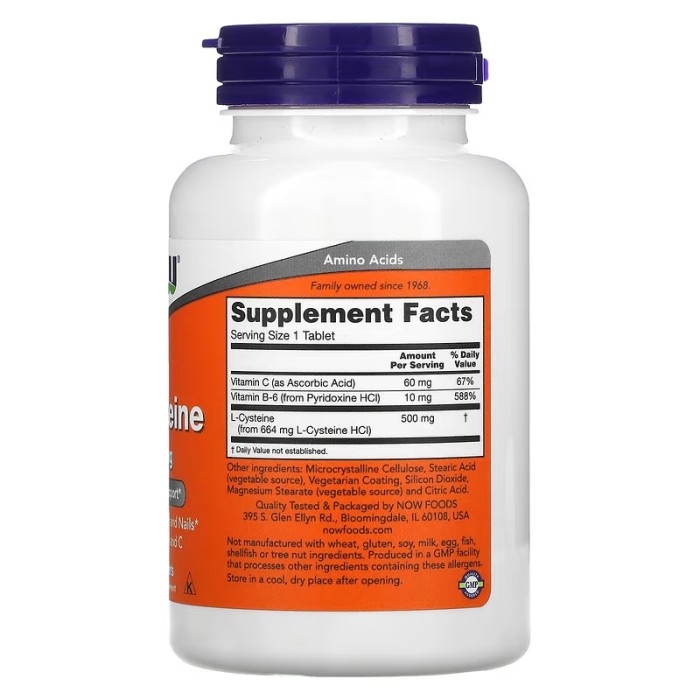 Now Foods L-Cysteine 500 mg 100 таблеток, L-цистеїн
