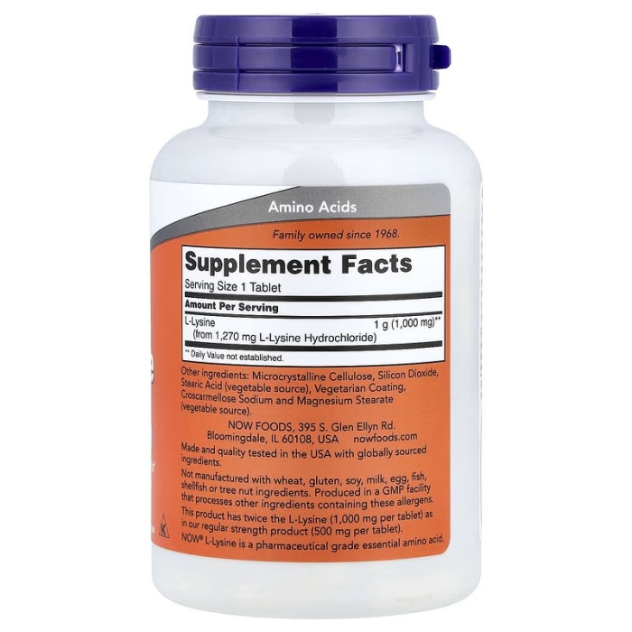 Now Foods L-Lysine 1000 mg 100 таблеток, L-лізин