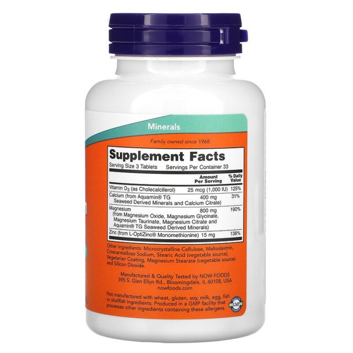 Now Foods Magnesium & Calcium 100 таблеток, магній і кальцій з цинком та вітаміном D-3