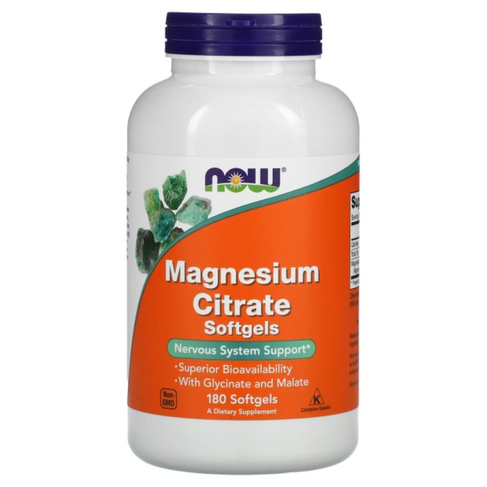 Now Foods Magnesium Citrate 180 м'яких гелевих капсул, цитрат магнію