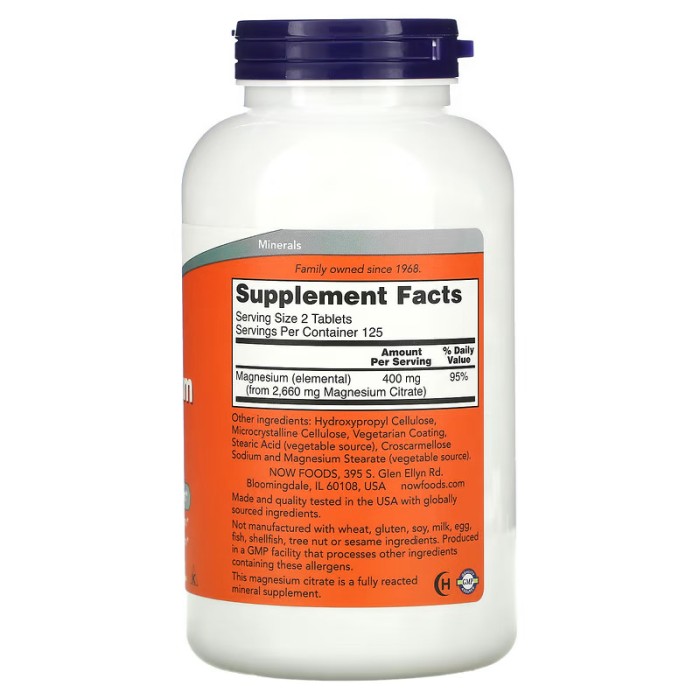 Now Foods Magnesium Citrate 250 таблеток, цитрат магнію