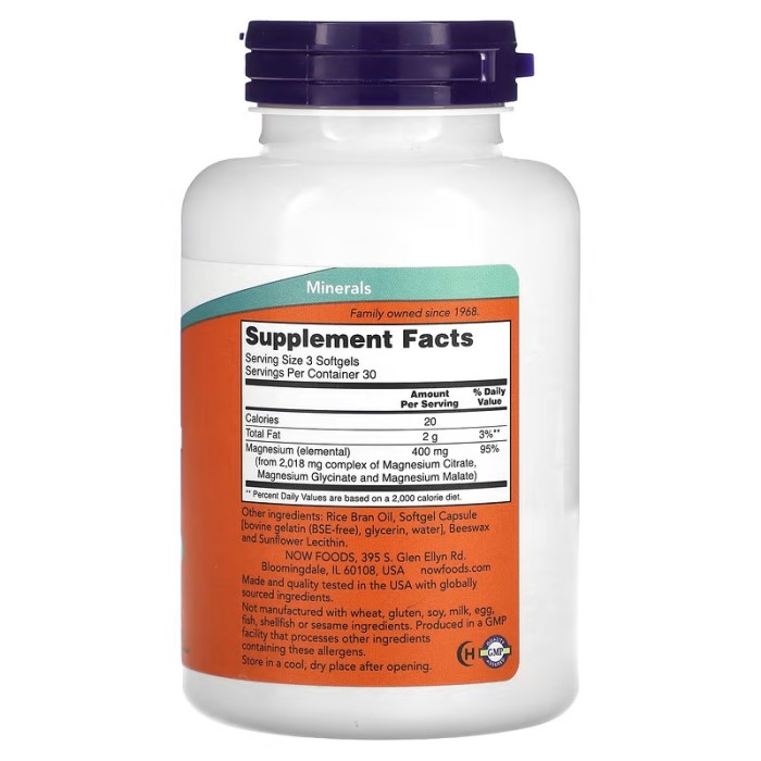 Now Foods Magnesium Citrate 90 м’яких капсул, магній (з комплексу цитрату, гліцинату та малату)