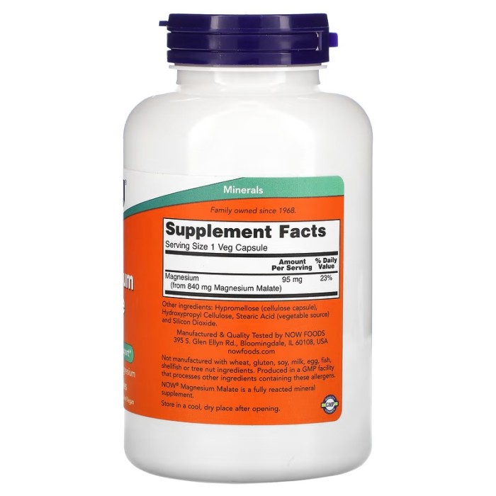 Now Foods Magnesium Malate 180 капсул, малат магнію