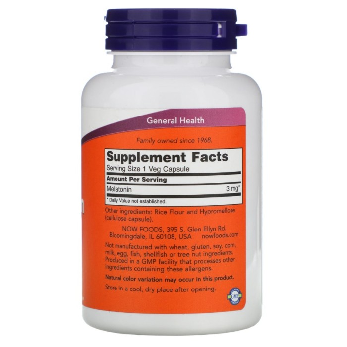 Now Foods Melatonin 3 mg - 180 капсул, мелатонін