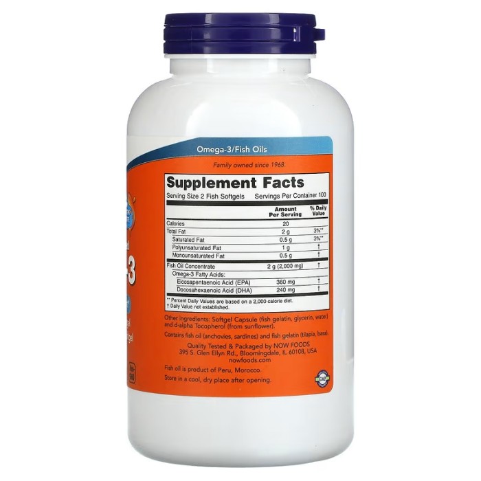 Now Foods Omega 3 180EPA/120DHA 200 рибних капсул, омега 3, риб'ячий жир