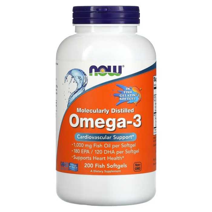 Now Foods Omega 3 180EPA/120DHA 200 рибних капсул, омега 3, риб'ячий жир