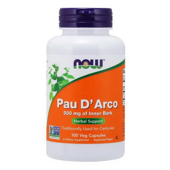 Now Foods Pau D'Arco 500 mg 100 капсул, кора мурашиного дерева