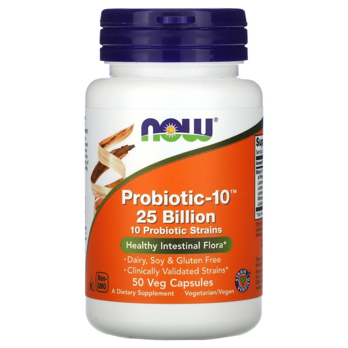 Now Foods Probiotic 10 25 Billion 50 рослинних капсул, 10 штамів пробіотичних бактерій