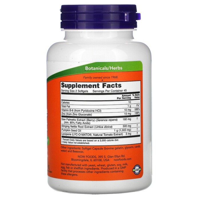 Now Foods Prostate Support 90 м'яких капсул, суміш стандартизованих екстрактів трав і поживних речовин