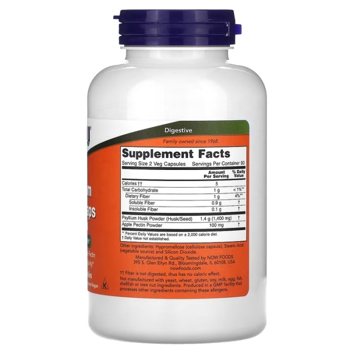 Now Foods Psyllium Husk Caps 180 капсул, порошок із лушпиння подорожника