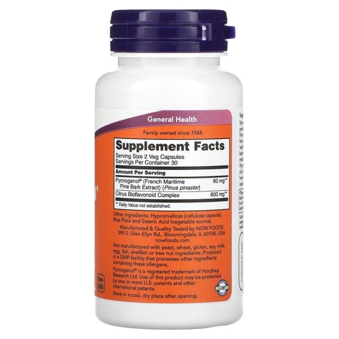 Now Foods Pycnogenol 30 mg 60 вегетаріанських капсул, пікногенол