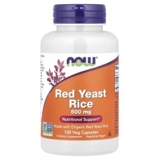 Now Foods Red Yeast Rice 600 мг 120 веганських капсул, червоний ферментований рис