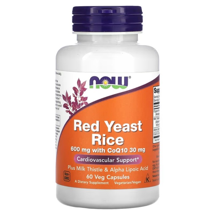 Now Foods Red Yeast Rice 600 мг CoQ10 30 мг 60 веганських капсул, червоний ферментований рис