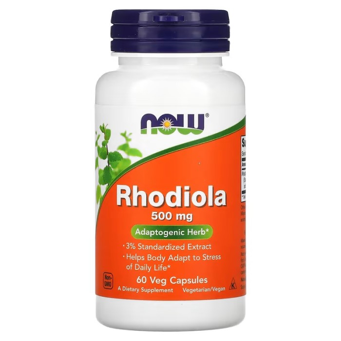 Now Foods Rhodiola 500 mg 60 вегетаріанських капсул, екстракт кореня родіоли рожевої