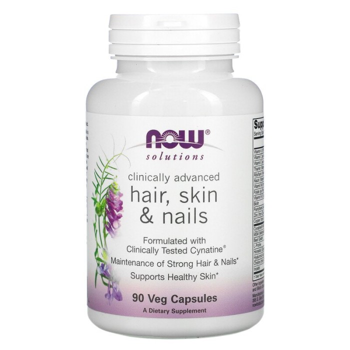 Now Foods Solutions Hair, Skin & Nails 90 капсул, комплекс вітамінів, мінералів та інших компонентів