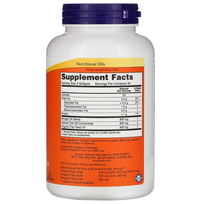 Now Foods Super Omega 3-6-9 1200 mg 180 гелеві капсули, незамінні жирні кислоти 3-6-9