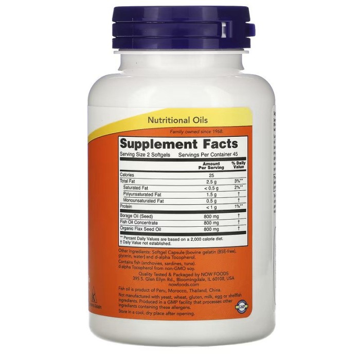 Now Foods Super Omega 3-6-9 1200 mg 90 гелеві капсули, незамінні жирні кислоти 3-6-9