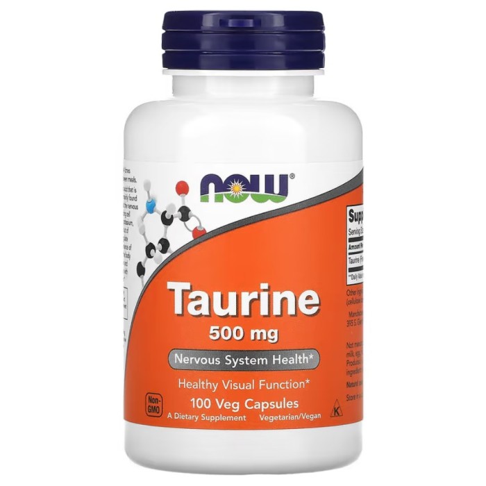 Now Foods Taurine 500 mg 100 капсул, таурин