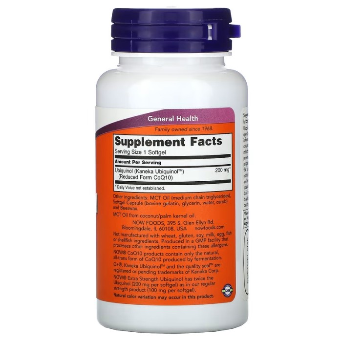 Now Foods Ubiquinol 200 mg 60 капсул, убіхінол
