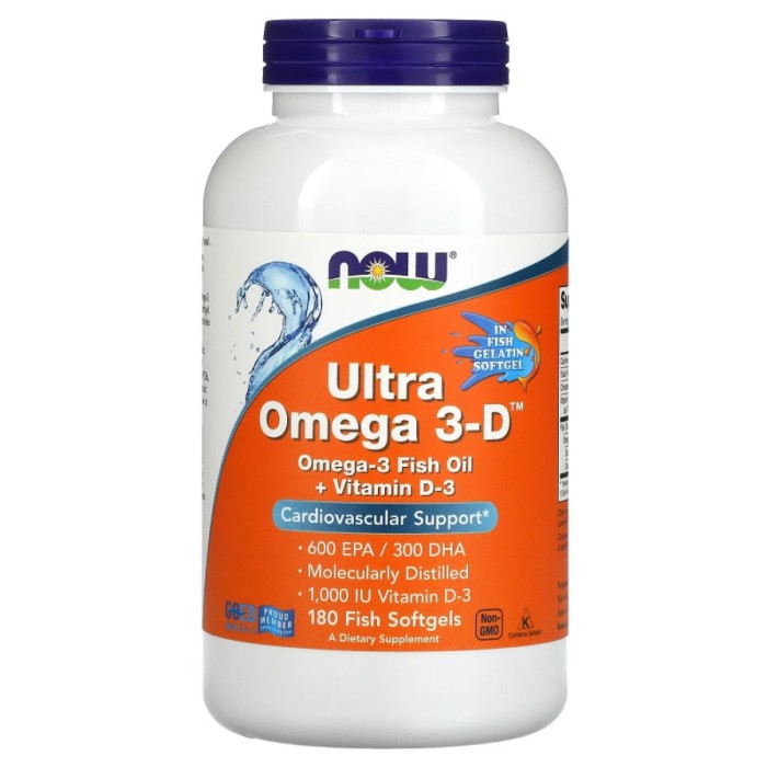 Now Foods Ultra Omega 3-D 180 капсул, омега-3 риб’ячий жир і вітамін D-3