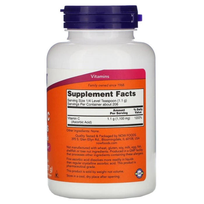 Now Foods Vitamin C Crystals 227 грам, аскорбінова кислота в порошку