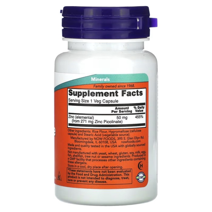 Now Foods Zinc Picolinate 50 mg 30 капсул, піколінат цинку