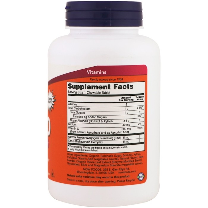 Now Foods Chewable C-500 100 таблеток, жувальні таблетки вітаміну C-500, зі смаком апельсину