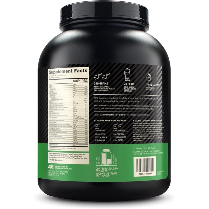 Optimum Nutrition Serious Mass 2730 грам, американський гейнер
