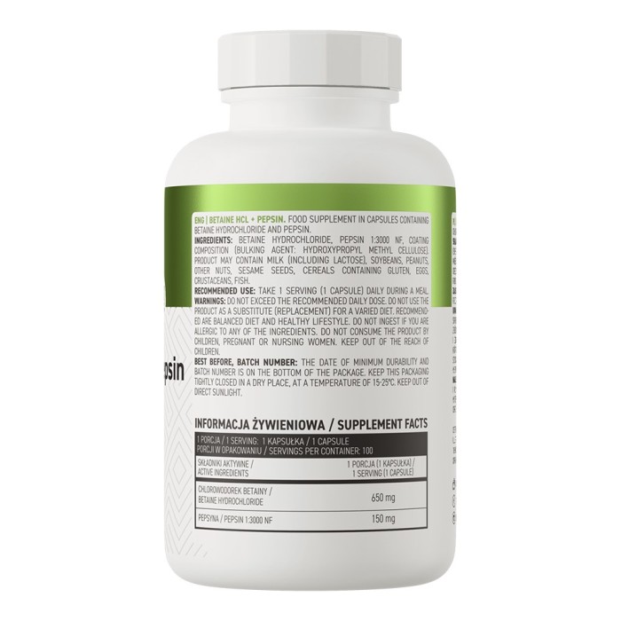 OstroVit Betaine HCL + Pepsin 100 капсул, гідрохлорид бетаїну