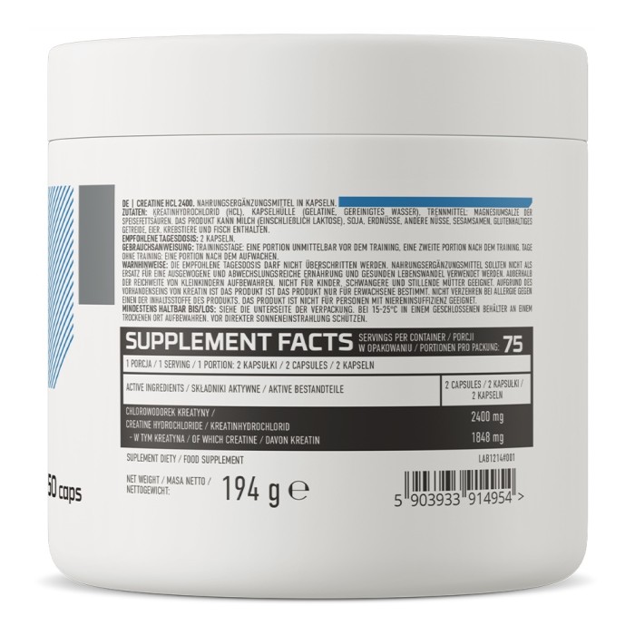 OstroVit Creatine HCL 2400 150 капсул, креатин гідрохлорид