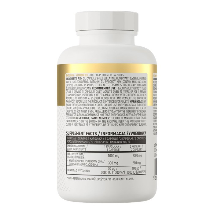 OstroVit DHA + Vitamin D3 60 капсул, докозагексаєнова кислота і вітамін D3