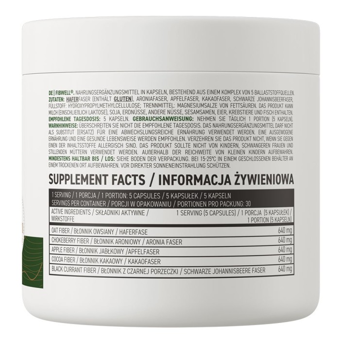 OstroVit Fibwell Vege 150 капсул, волокна вівса, чорноплідної горобини, яблука, какао та чорної смородини