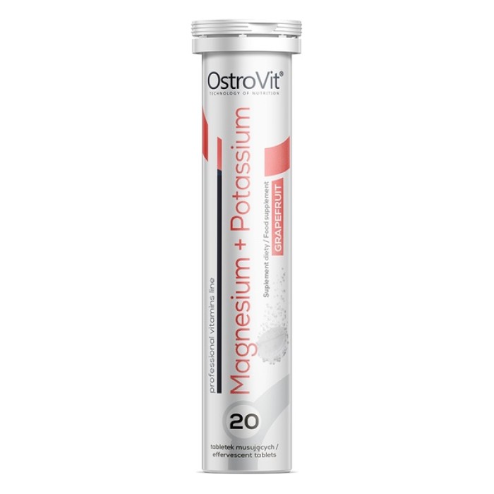 OstroVit Magnesium + Potassium 20 шипучих таблеток, калій, магній та вітамін B6 зі смаком грейпфрута