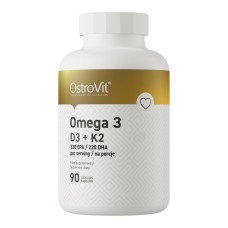 OstroVit Omega 3 D3 + K2 90 капсул, риб'ячий жир та вітаміни D3, K2, а також D-альфа-токоферол