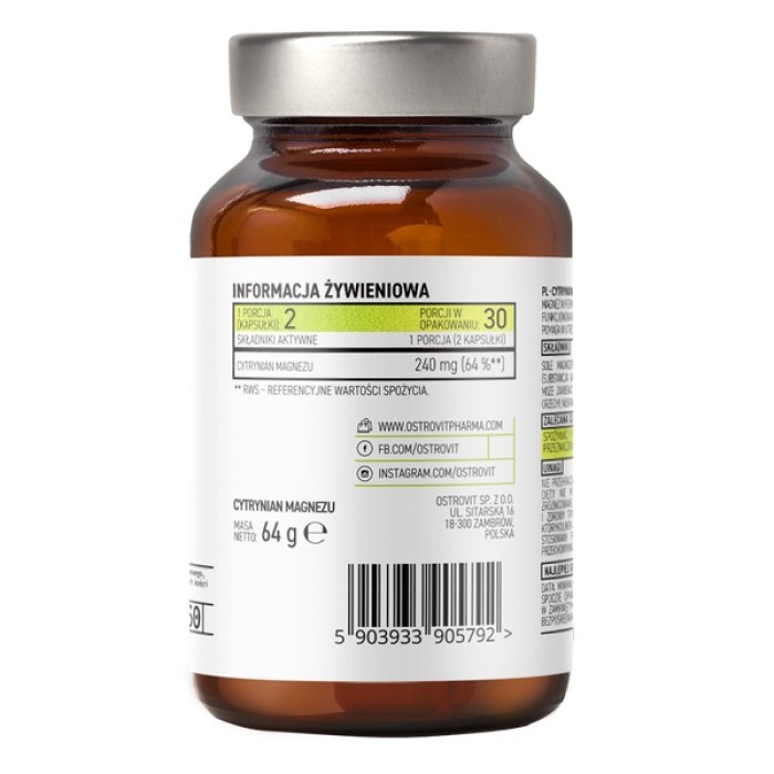 OstroVit Pharma Cytrynian Magnezu 60 капсул, магній цитрат