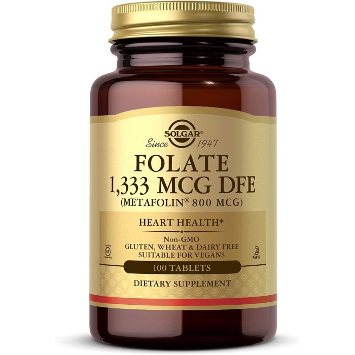 Solgar Folate 1,333 MCG DFE (Metafolin® 800 MCG) 100 таблеток, фолат