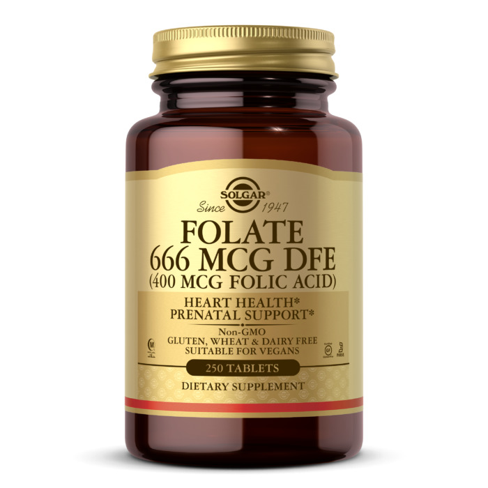 Solgar Folate 666 MCG DFE (Folic Acid 400 MCG) 250 таблеток, фолієва кислота