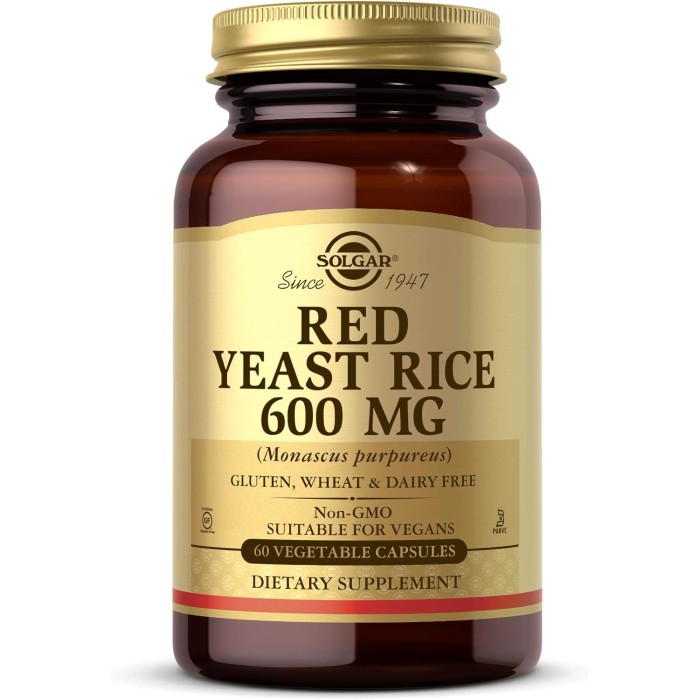 Solgar Red Yeast Rice 600 mg 60 веганських капсул, червоний ферментований рис