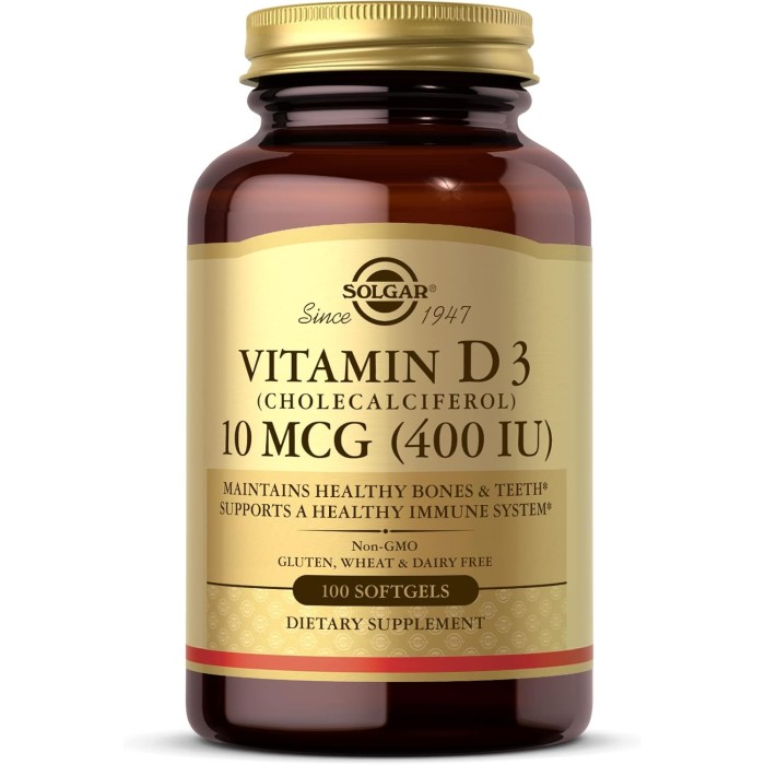 Solgar Vitamin D3 (Cholecalciferol) 10 MCG (400 IU) 100 м'яких капсул, вітамін D3 (холекальциферол)