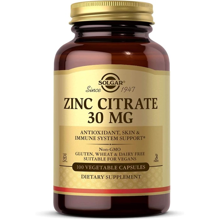 Solgar Zinc Citrate 30 mg 100 капсул, цинк цитрат