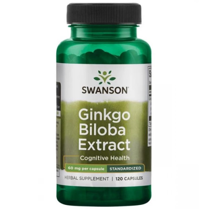 Swanson Ginkgo Biloba Extract 60 mg 120 капсул, гінкго білоба