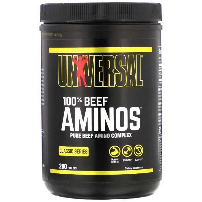 Universal Nutrition 100% Beef Aminos 200 таблеток, амінокислоти, отримані з високоякісного ізоляту яловичого білка